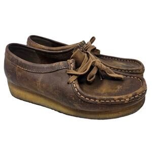 Clarks 6.5 Wallbee Chukka Boot Moccassin Brown Leather Boho Gorpcore Casual